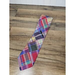 Savile Row Madras Plaid Patchwork Neck Tie 100% Cotton Vintage Preppy Ivy League